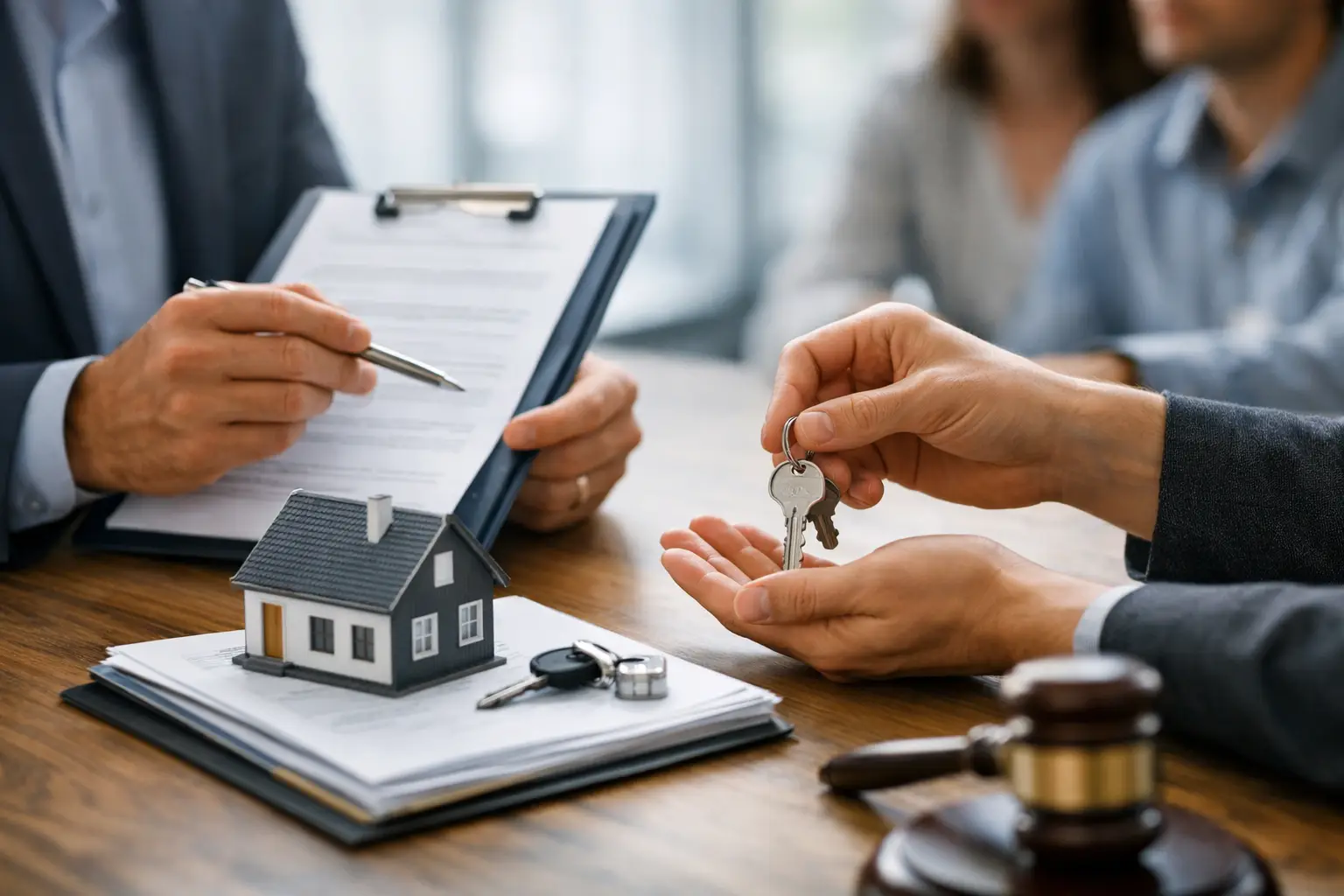 Couple reviewing home loan paperwork with a lender