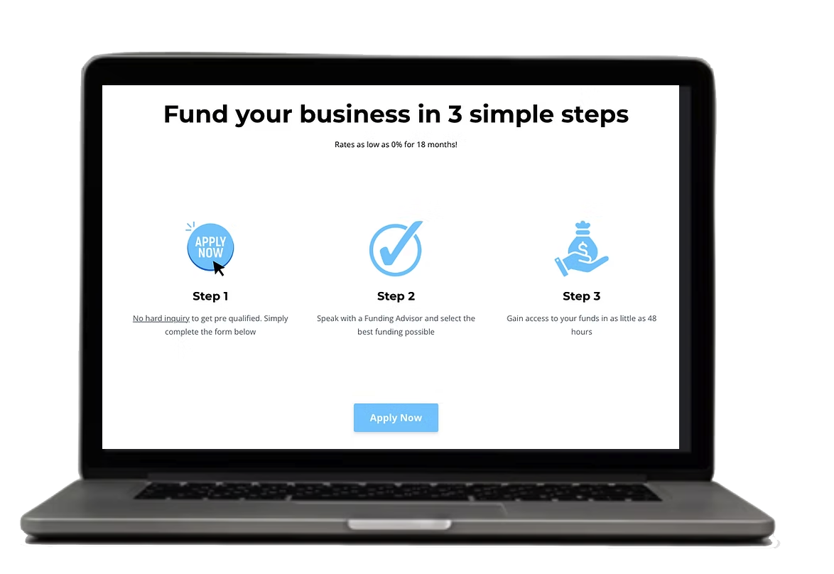 Funding application shown on a laptop screen