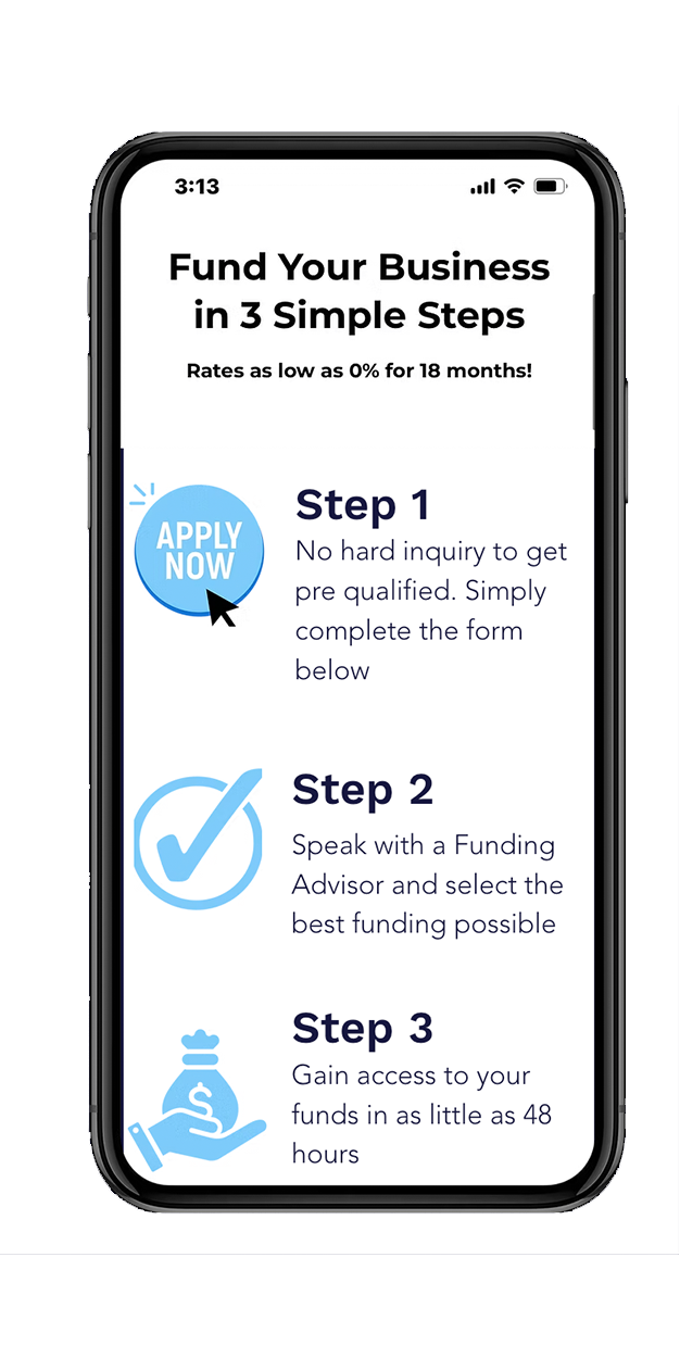 Snap Credit Fix funding application shown on a mobile phone